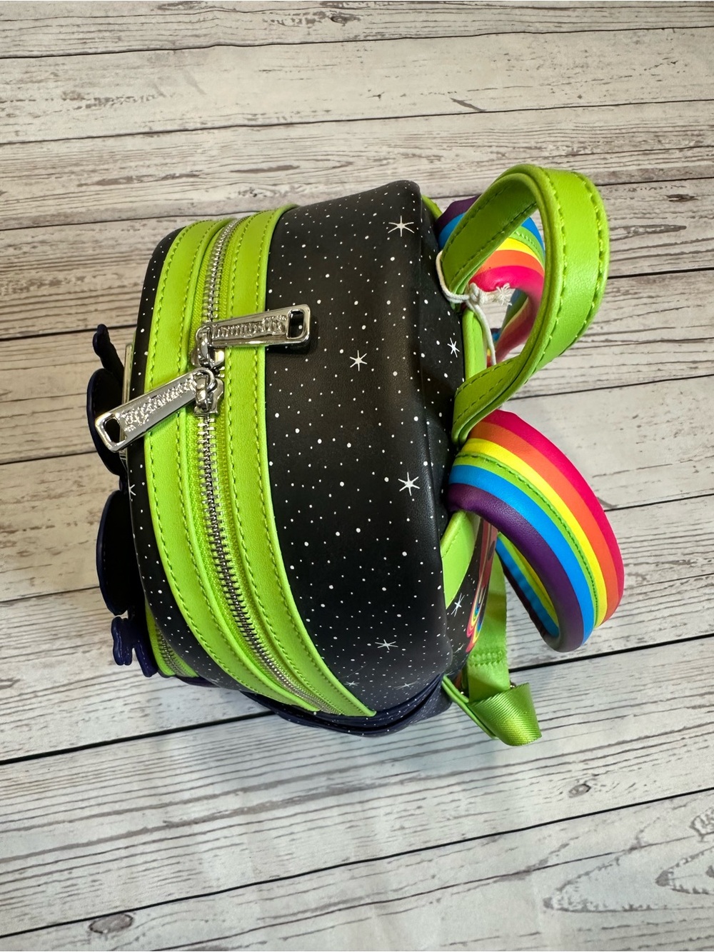Lisa Frank Loungefly Glow in the Dark Alien Rainbow Mini Backpack - Picture 4 of 8